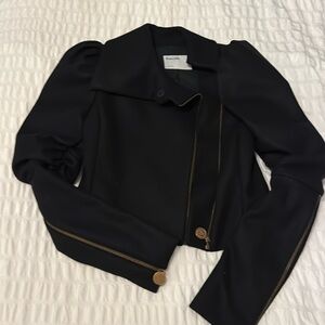 Pollini Italian designer cashmere blend puff sleeve moto jacket